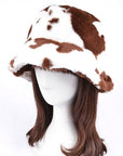 Cow Print Faux Fur Bucket Hat