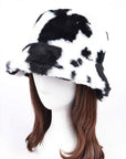 Cow Print Faux Fur Bucket Hat