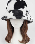 Cow Print Faux Fur Bucket Hat