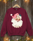 Retro Pink Santa Graphic Fleece Sweatshirts