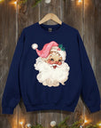 Retro Pink Santa Graphic Fleece Sweatshirts