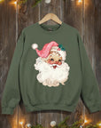 Retro Pink Santa Graphic Fleece Sweatshirts