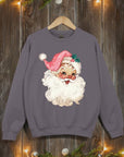 Retro Pink Santa Graphic Fleece Sweatshirts