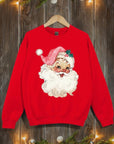 Retro Pink Santa Graphic Fleece Sweatshirts