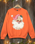 Retro Pink Santa Graphic Fleece Sweatshirts