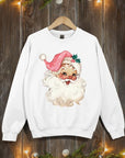 Retro Pink Santa Graphic Fleece Sweatshirts