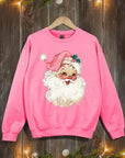 Retro Pink Santa Graphic Fleece Sweatshirts