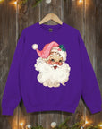 Retro Pink Santa Graphic Fleece Sweatshirts