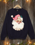 Retro Pink Santa Graphic Fleece Sweatshirts