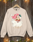 Retro Pink Santa Graphic Fleece Sweatshirts