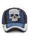 Crystal Skull Embelished Fashion Denim Cap