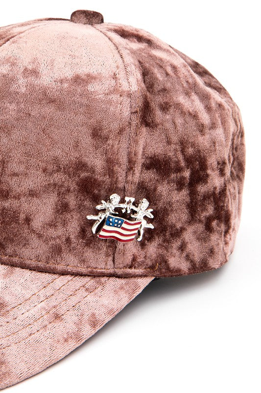 American Flag Angel Pin Tag Velour Cap