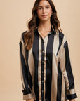 Annie Wear Striped Dropped Shoulder Button Up Shirt