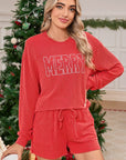 Corded MERRY Long Sleeve Top and Shorts Pajama Set