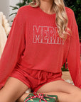 Corded MERRY Long Sleeve Top and Shorts Pajama Set