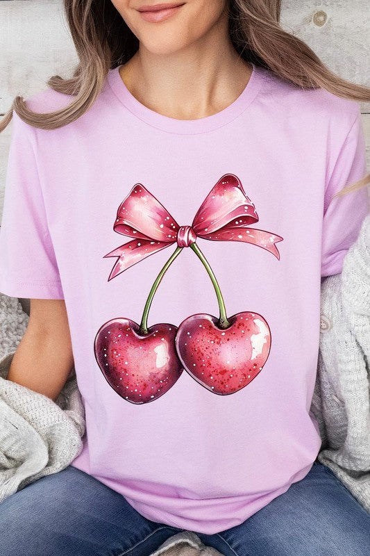 Heart Cherries With Bow Graphic Tee