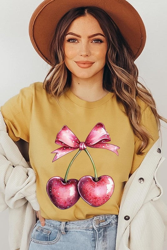 Heart Cherries With Bow Graphic Tee