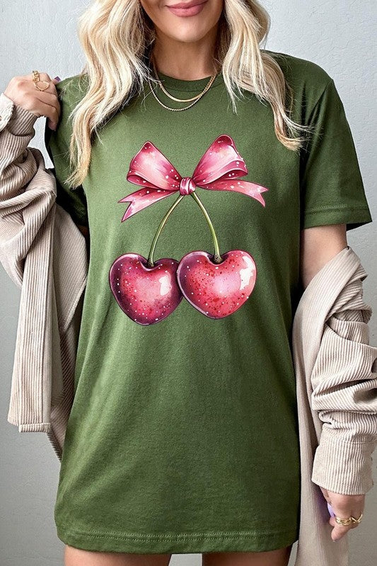 Heart Cherries With Bow Graphic Tee