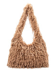 Faux Feather Hobo Slouchy Bag