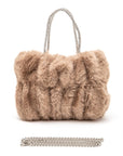 Rhinestone Top Handle Faux Fur Winter Tote Bag