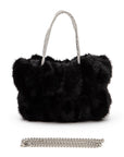 Rhinestone Top Handle Faux Fur Winter Tote Bag