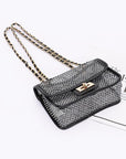 Rhinestone Mesh Turn Lock Iconic Shoulder Bag