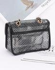 Rhinestone Mesh Turn Lock Iconic Shoulder Bag