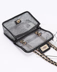 Rhinestone Mesh Turn Lock Iconic Shoulder Bag