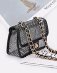 Rhinestone Mesh Turn Lock Iconic Shoulder Bag