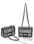 Rhinestone Mesh Turn Lock Iconic Shoulder Bag