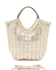 Crystal Studs Embellished Top Handle Tote Bag