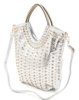 Crystal Studs Embellished Top Handle Tote Bag