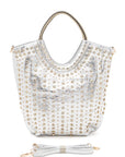 Crystal Studs Embellished Top Handle Tote Bag