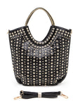 Crystal Studs Embellished Top Handle Tote Bag