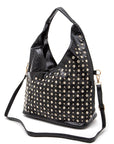 Crystal Studs Embellished Top Handle Shoulder Bag