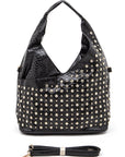 Crystal Studs Embellished Top Handle Shoulder Bag