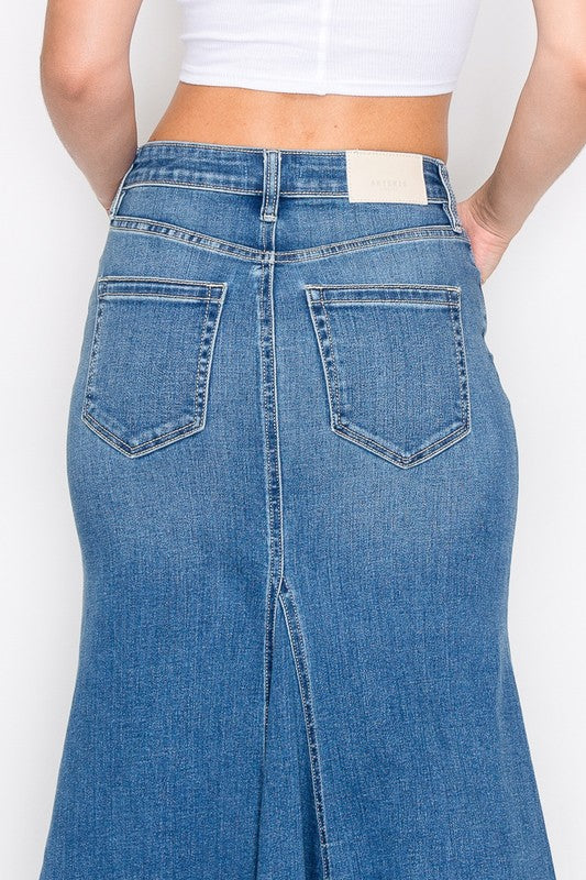 Artemis Vintage Denim Maxi Mermaid Skirt with Gusset