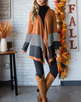 Orange Colorblock Striped Patchwork Open Cardigan