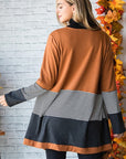 Orange Colorblock Striped Patchwork Open Cardigan