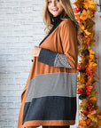 Orange Colorblock Striped Patchwork Open Cardigan