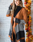 Orange Colorblock Striped Patchwork Open Cardigan