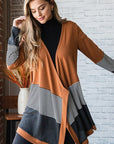 Orange Colorblock Striped Patchwork Open Cardigan