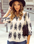 Women Geometric Printed 3/4 Sleeve V Neck Blouse