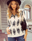 Women Geometric Printed 3/4 Sleeve V Neck Blouse