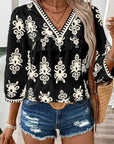 Women Geometric Printed 3/4 Sleeve V Neck Blouse