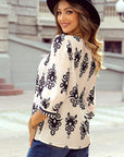 Women Geometric Printed 3/4 Sleeve V Neck Blouse