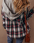 Women Plaid Print Chest Hooded Shacket Jackets