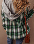 Women Plaid Print Chest Hooded Shacket Jackets