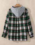 Women Plaid Print Chest Hooded Shacket Jackets