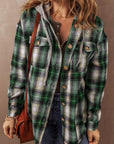 Women Plaid Print Chest Hooded Shacket Jackets